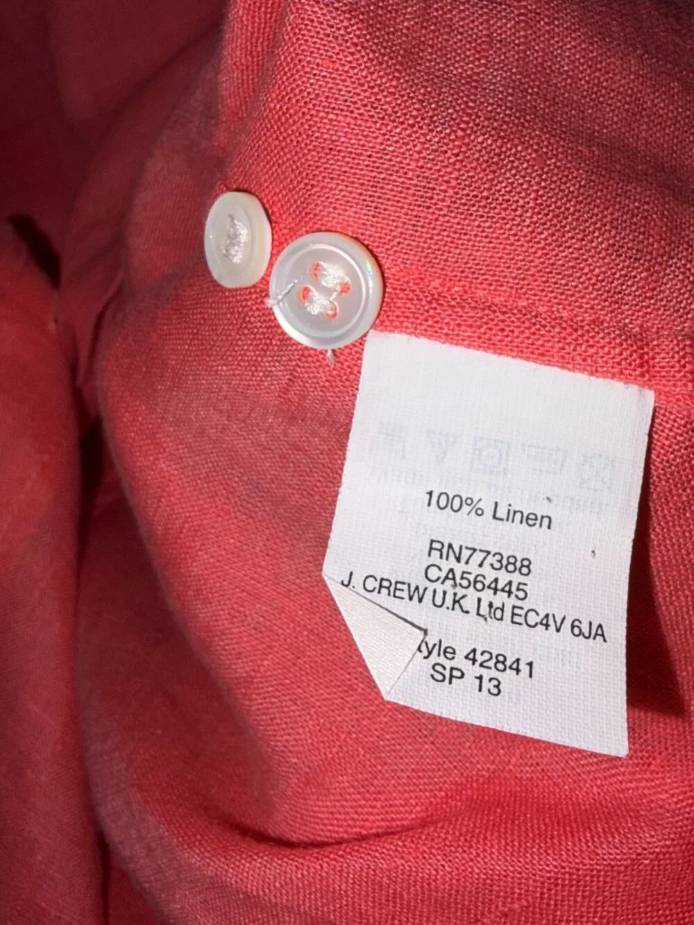 J. Crew Perfect Shirt 100% Linen Button Down Watermelon Color Size 4